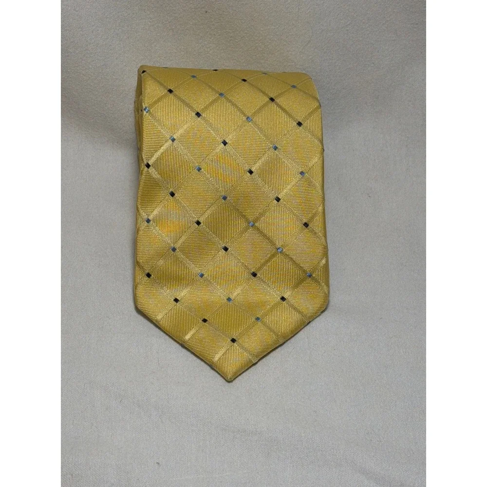 Nautica Mens Gold Silk Necktie Geometric Diamond Grd Pattern Blue Accents 58x3.5